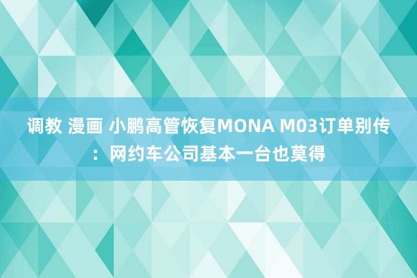 调教 漫画 小鹏高管恢复MONA M03订单别传：网约车公司基本一台也莫得