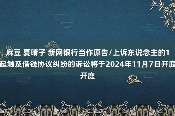 麻豆 夏晴子 新网银行当作原告/上诉东说念主的1起触及借钱协议纠纷的诉讼将于2024年11月7日开庭