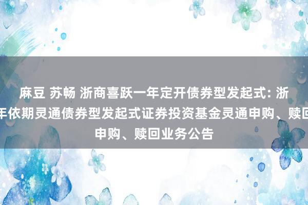 麻豆 苏畅 浙商喜跃一年定开债券型发起式: 浙商喜跃一年依期灵通债券型发起式证券投资基金灵通申购、赎回业务公告