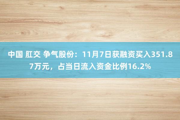 中国 肛交 争气股份：11月7日获融资买入351.87万元，占当日流入资金比例16.2%