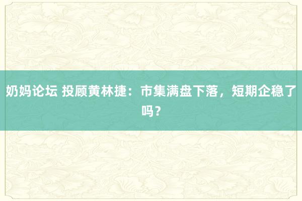 奶妈论坛 投顾黄林捷：市集满盘下落，短期企稳了吗？