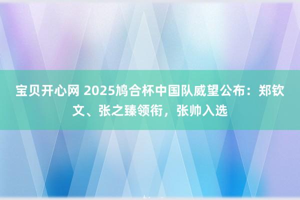 宝贝开心网 2025鸠合杯中国队威望公布：郑钦文、张之臻领衔，张帅入选