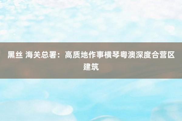 黑丝 海关总署：高质地作事横琴粤澳深度合营区建筑