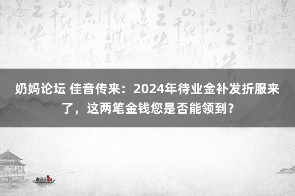 奶妈论坛 佳音传来：2024年待业金补发折服来了，这两笔金钱您是否能领到？