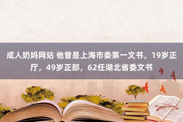 成人奶妈网站 他曾是上海市委第一文书，19岁正厅，49岁正部，62任湖北省委文书