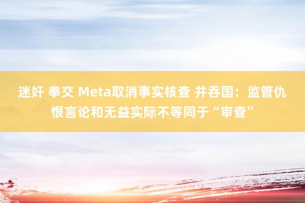 迷奸 拳交 Meta取消事实核查 并吞国：监管仇恨言论和无益实际不等同于“审查”